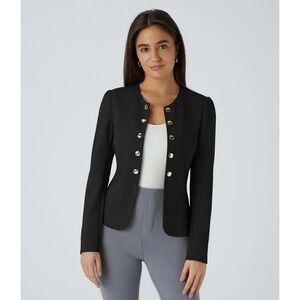 HALARA Black Military-Style Blazer with Gold Buttons